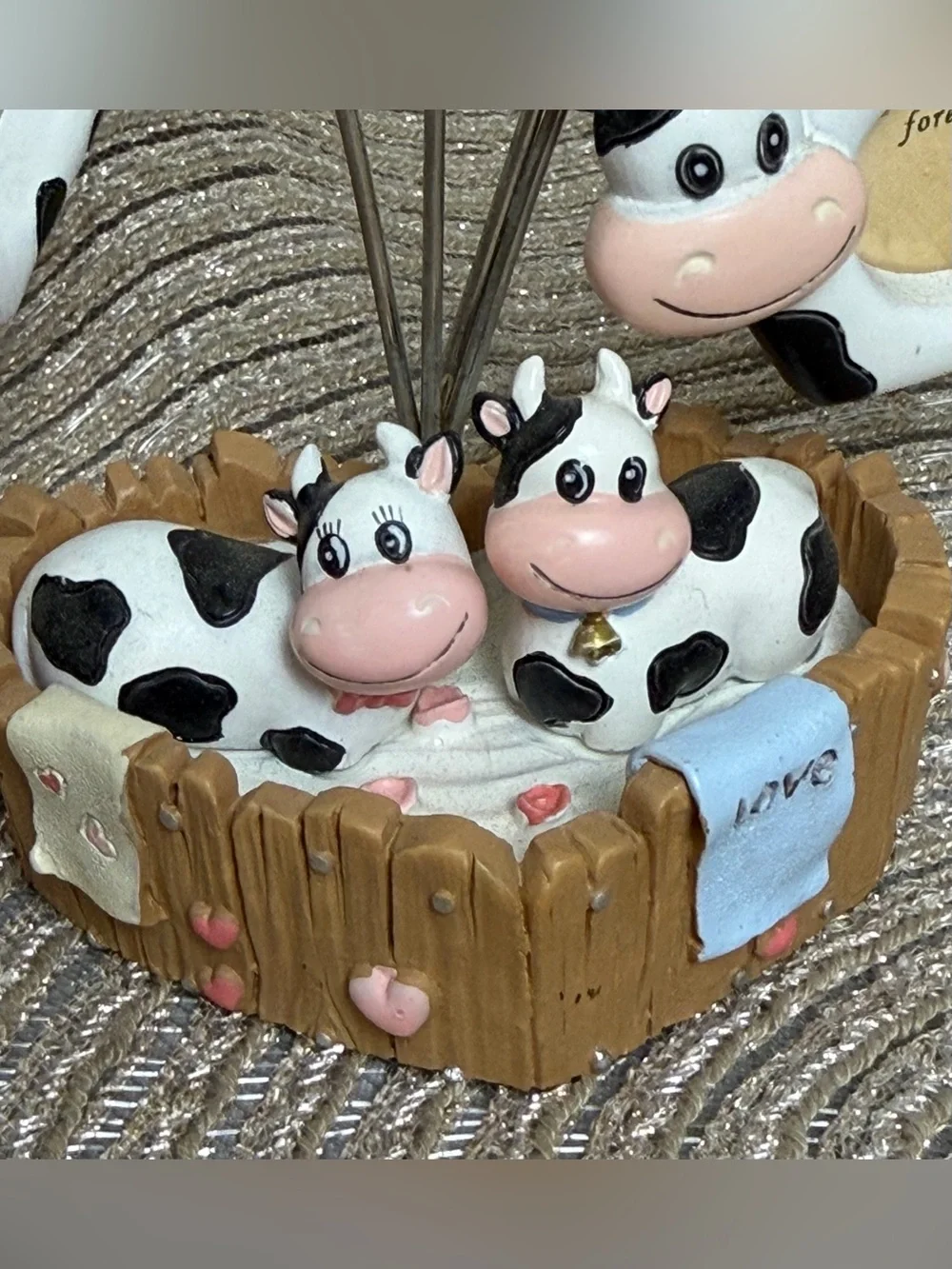 Cute Cow “Forever Love” Mini Photo Holder Memo Clip Stand Farmhouse Ranch Decor